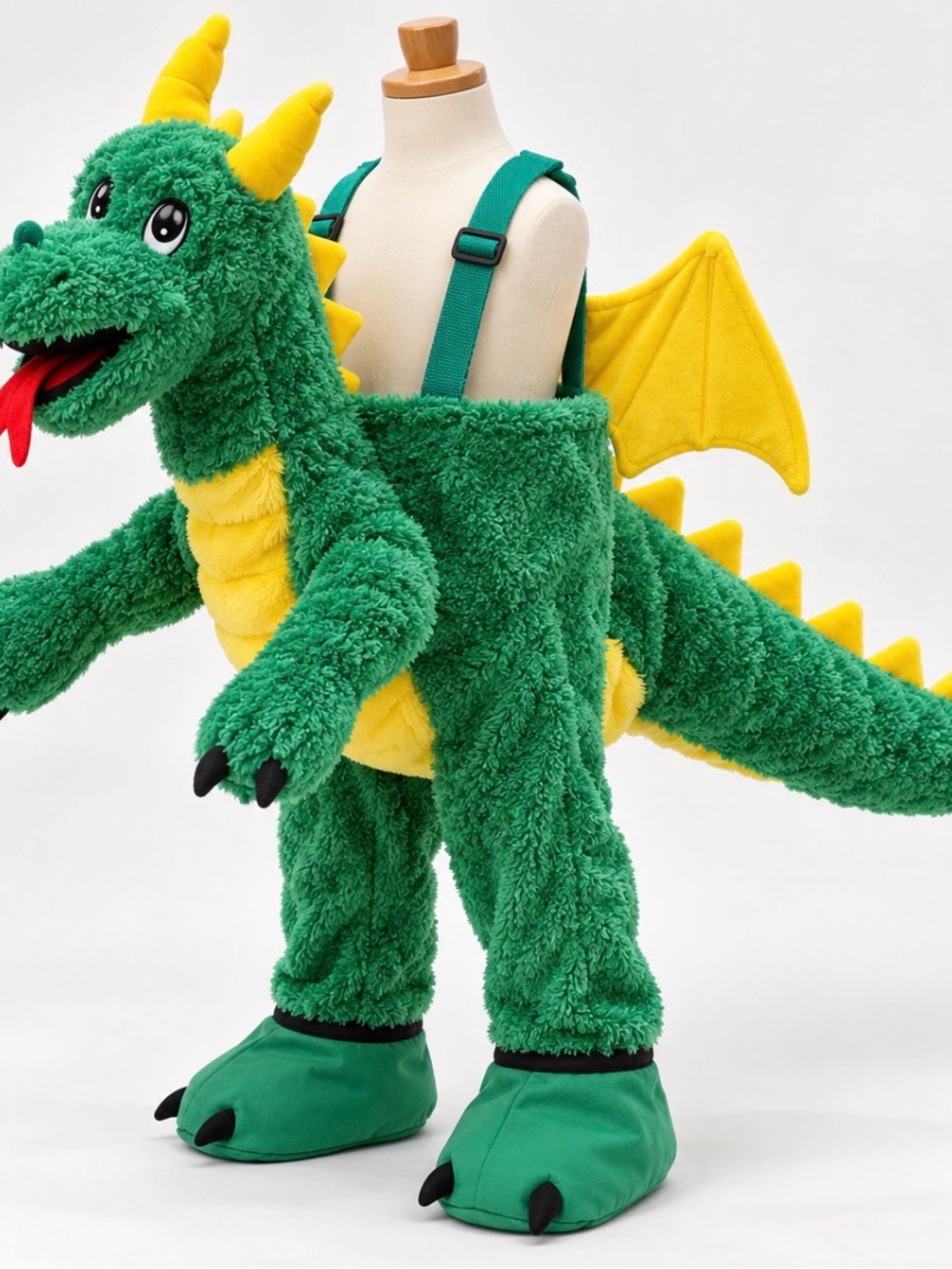 Kids Green Plush Dragon Ride-On Halloween Costume Large 5–7 Adjustable